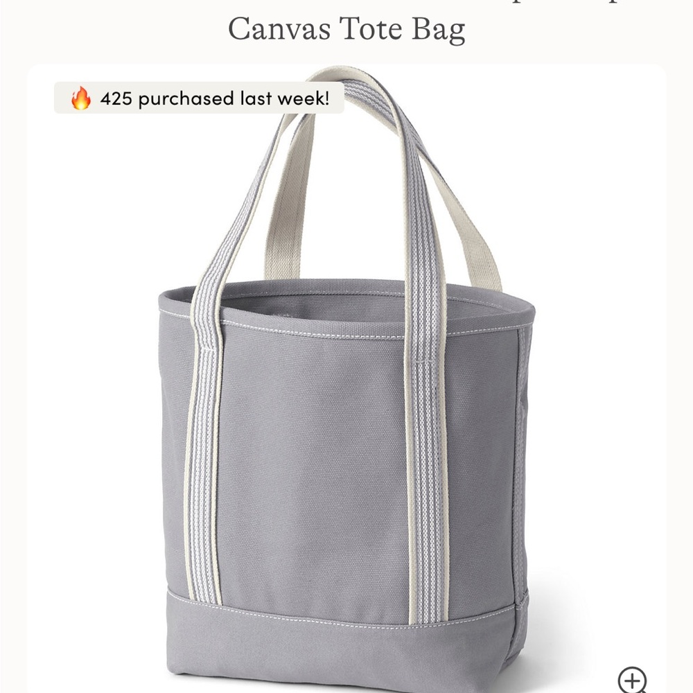 Lands' End Gray Tote with Cream Straps